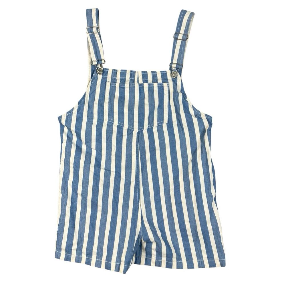 Zara Short Overalls Romper Womens S Blue White Striped Front Bib Shortalls
